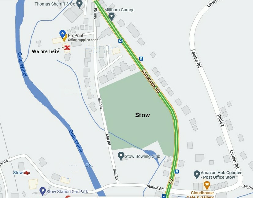 Location Map for InkMan & Inkjet-direct,com showing where our premises are in Stow Galashiels
